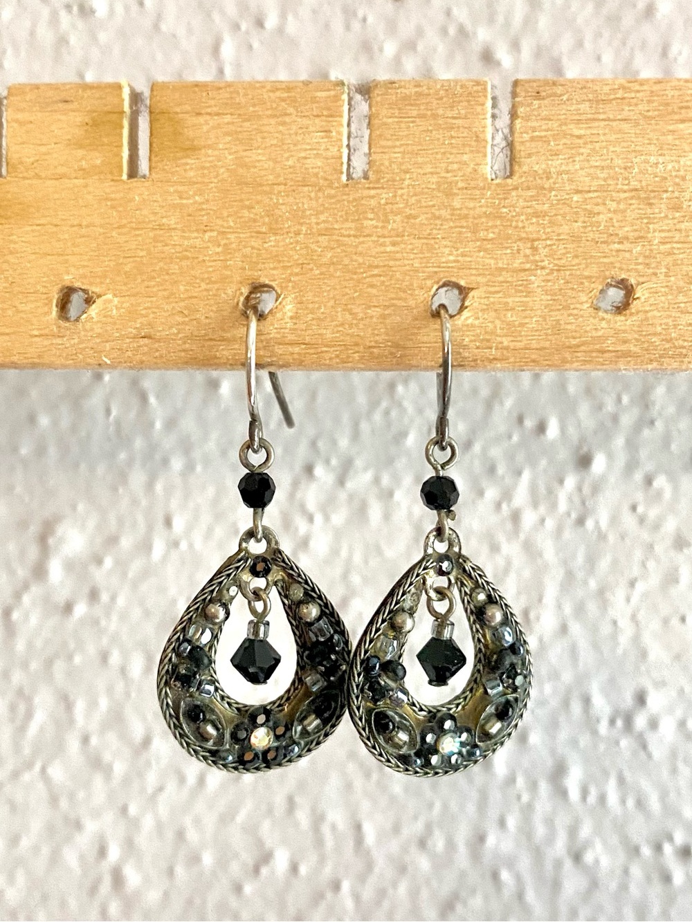 Vintage sterling silver art deco beaded dangle earrings